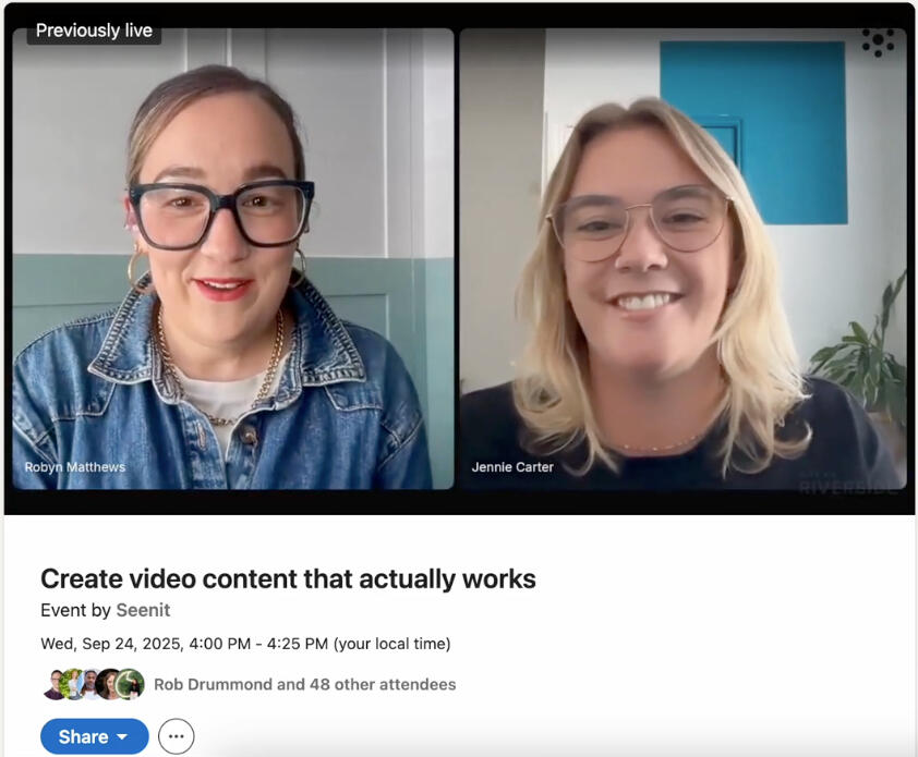 LinkedIn Live - top of funnel thought leadership for Seenit